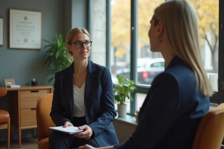 Psychologue professionnelle en consultation avec un patient dans un cabinet moderne au Luxembourg