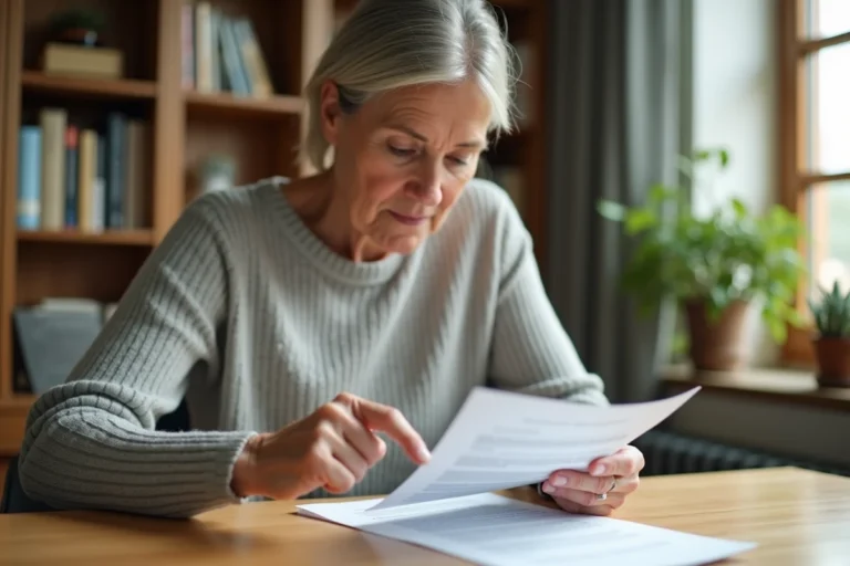 Femme consultant un courrier officiel Action Logement pour retrouver son code spécifique